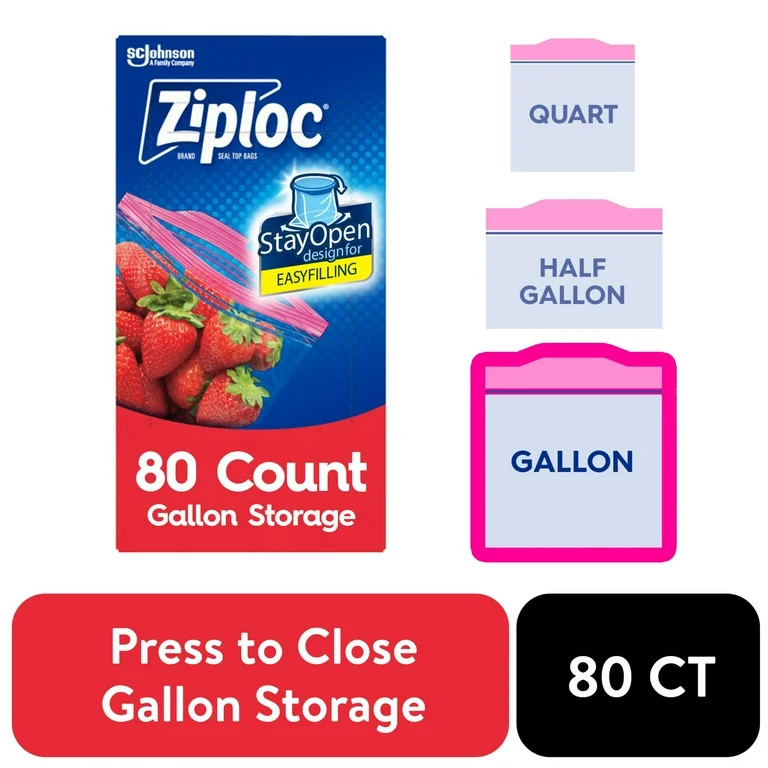 Ziploc Brand Storage Gallon Bags, School Supplies, Large Storage Bags for Food, 80 Count | Walmart (US)