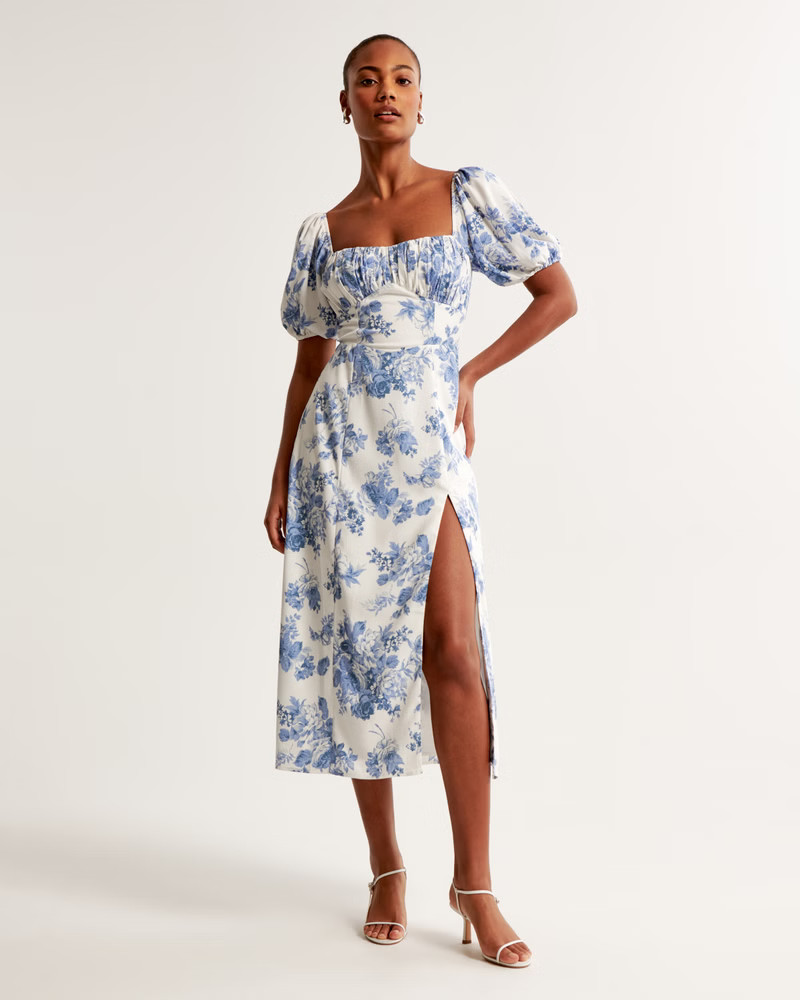 Puff Sleeve Midi Dress | Abercrombie & Fitch (US)