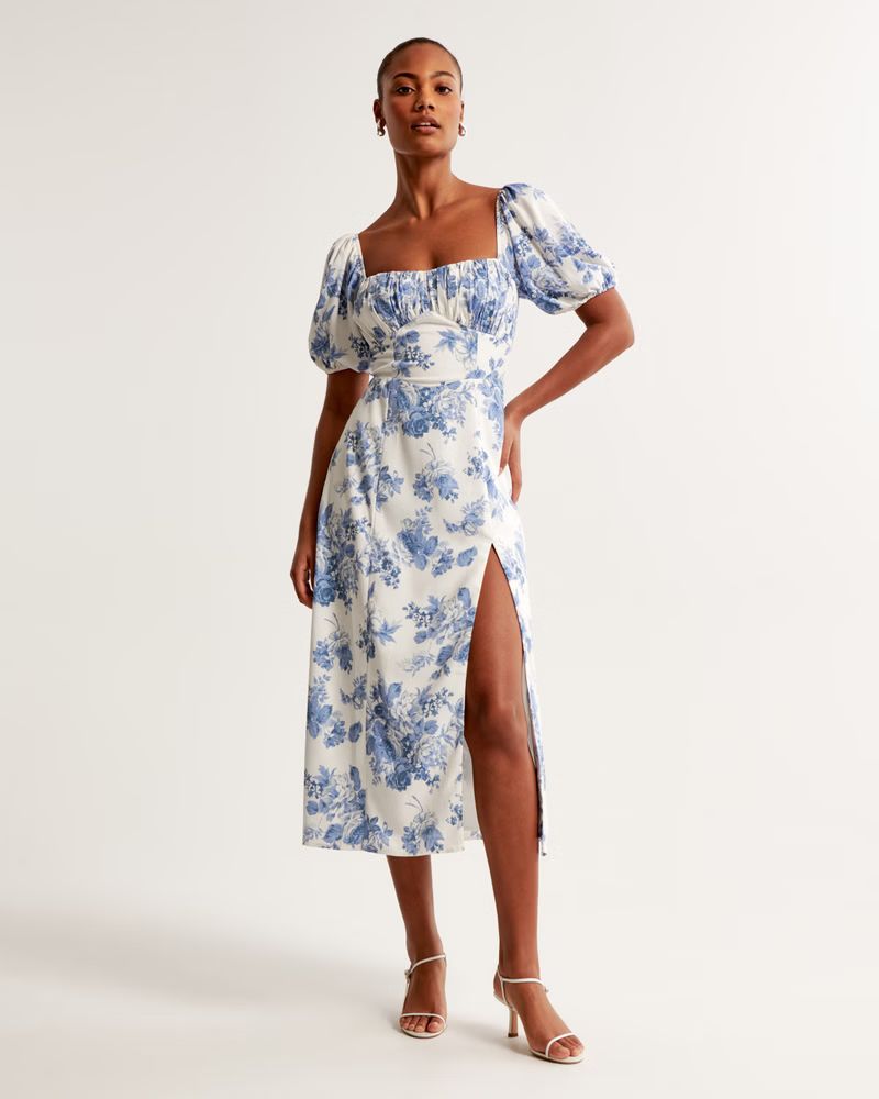 Women's Puff Sleeve Midi Dress | Women's Dresses & Jumpsuits | Abercrombie.com | Abercrombie & Fitch (US)