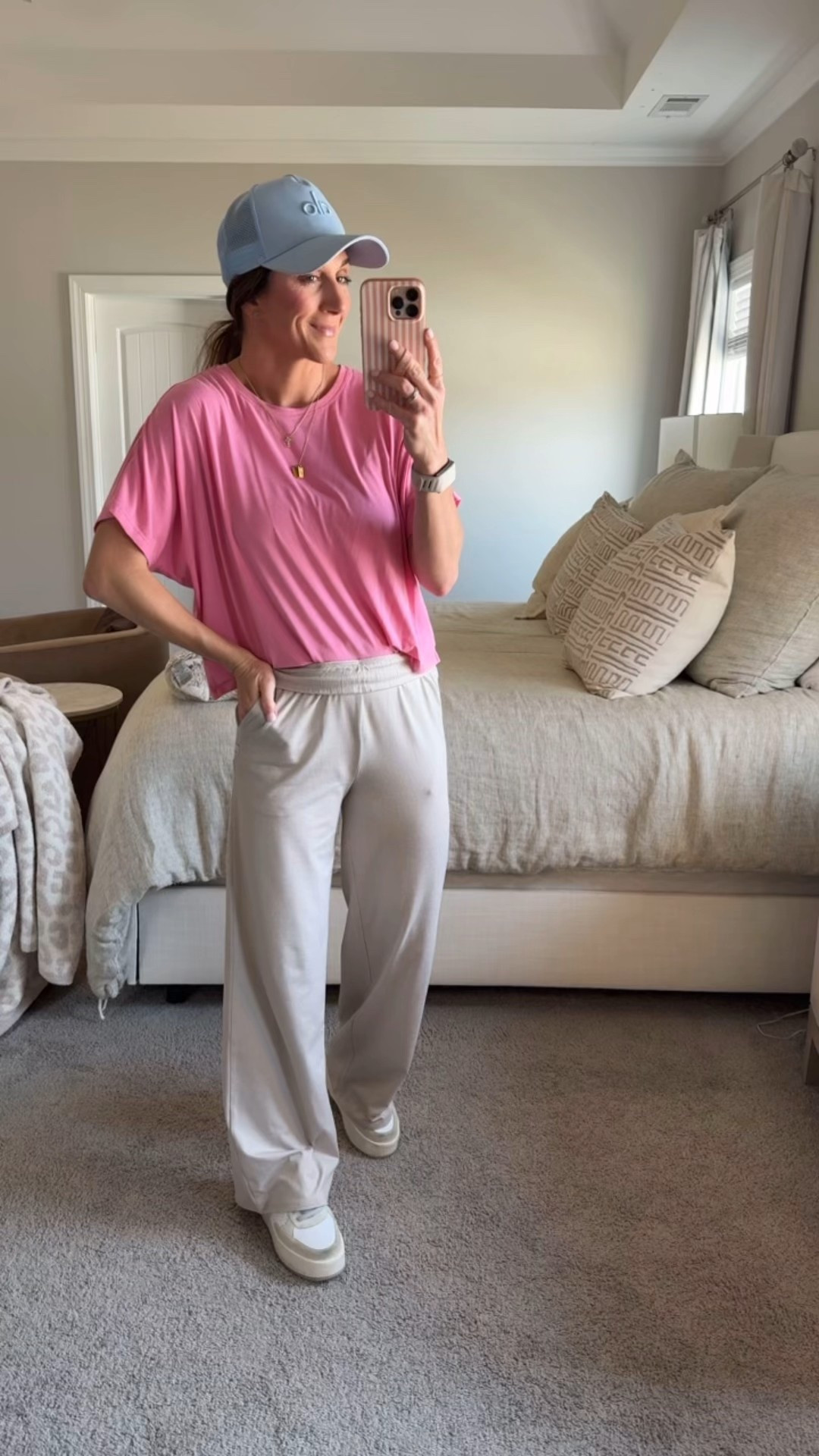 Tee: cropped With Ease Tee from Athleta 30% off. Size small
Pants: Vuori wide leg drawstring pants size small. If between go down
Shoes are tts & on big sale!
Hat is Ali Yoga trucker hat, exact color is available in a different style and other colors available in this exactly style. 

Click to shop!

Yoga pants | fit | fitness | workout | active | athletic | athleisure | sweatpants | drawstring | comfy | cute | tee | shoes | tennis shoes | sneakers | hat | alo | yoga | daily | mom life | ootd | platform | p448 | athleta | Vuori | loopy



#LTKootd #LTKSaleAlert #LTKActive