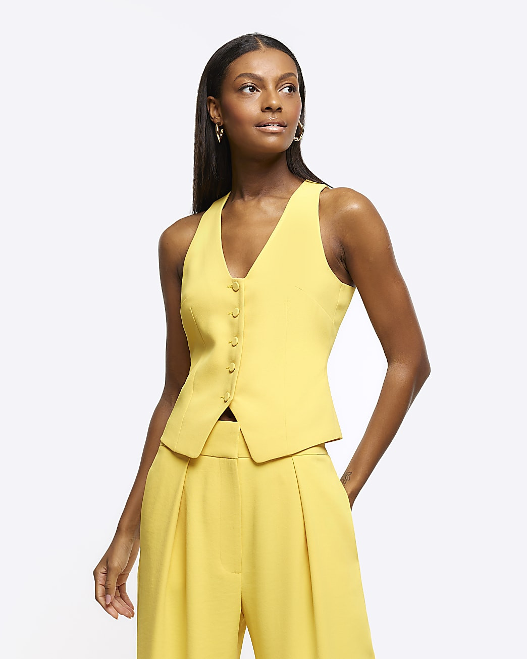 Yellow button up smart waistcoat | River Island (UK & IE)