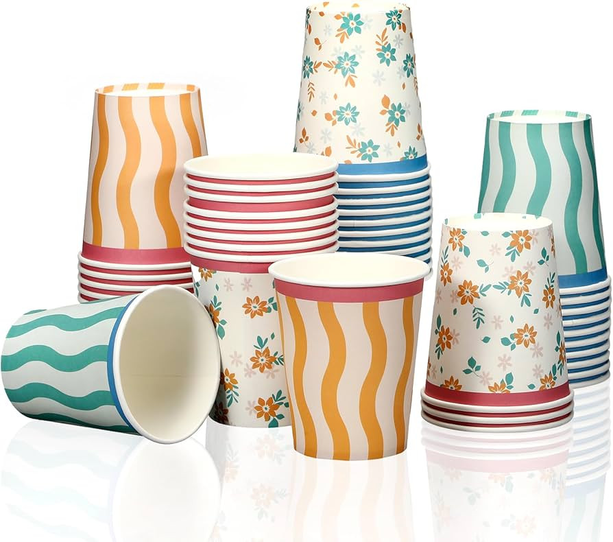Yungyan 48 Pcs Italian Summer Paper Cups Italian Summer Bachelorette Party Supplies 9 oz Stripe W... | Amazon (US)