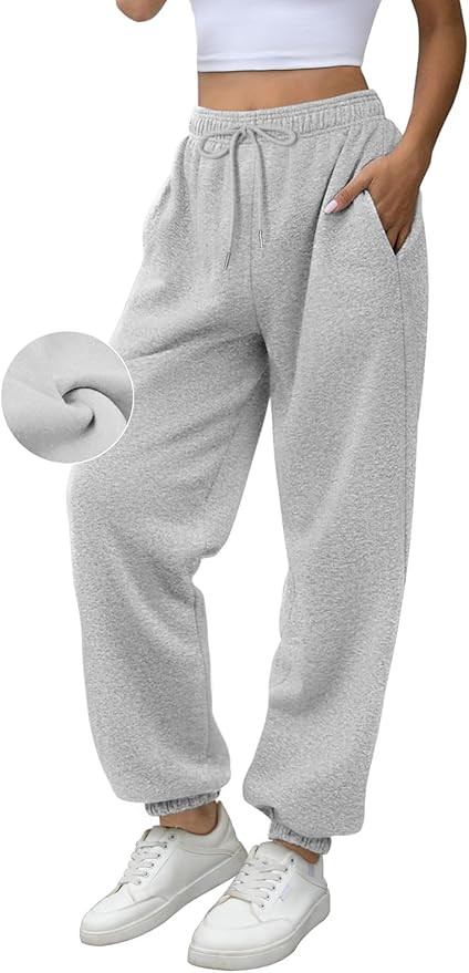 ATHMILE Sweatpants Women Fleece Pockets Winter Fall Fashion Baggy Lounge Pants Joggers | Amazon (US)