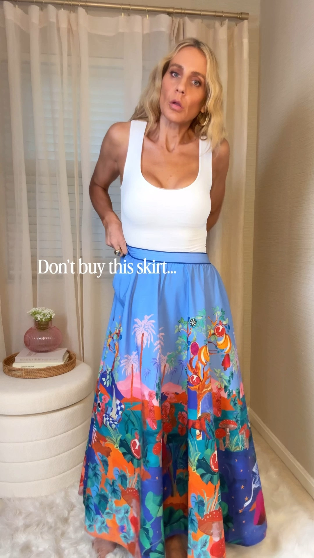 Statement for farm Rio skirtthat is absolutely gorgeous. I paired it with basic accessories and a fitted white tank. Everything is link.

#LTKSeasonal #LTKOver40 #LTKSaleAlert