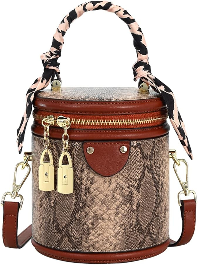 Sweetovo Women Vintage Bucket Handbag Snake Printed Faux Leather Hobo Crossbody Shoulder Bag with... | Amazon (US)