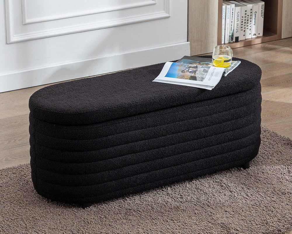 Storage Ottoman Bench Upholstered Fabric Storage Bench End of Bed Stool with Safety Hinge for Bed... | Amazon (US)
