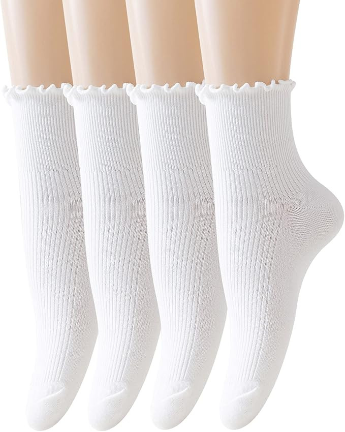 Cute Ruffle Ankle Socks for Women - Soft Cotton Knit Lettuce Low Cut Frilly Crew Socks | Amazon (US)