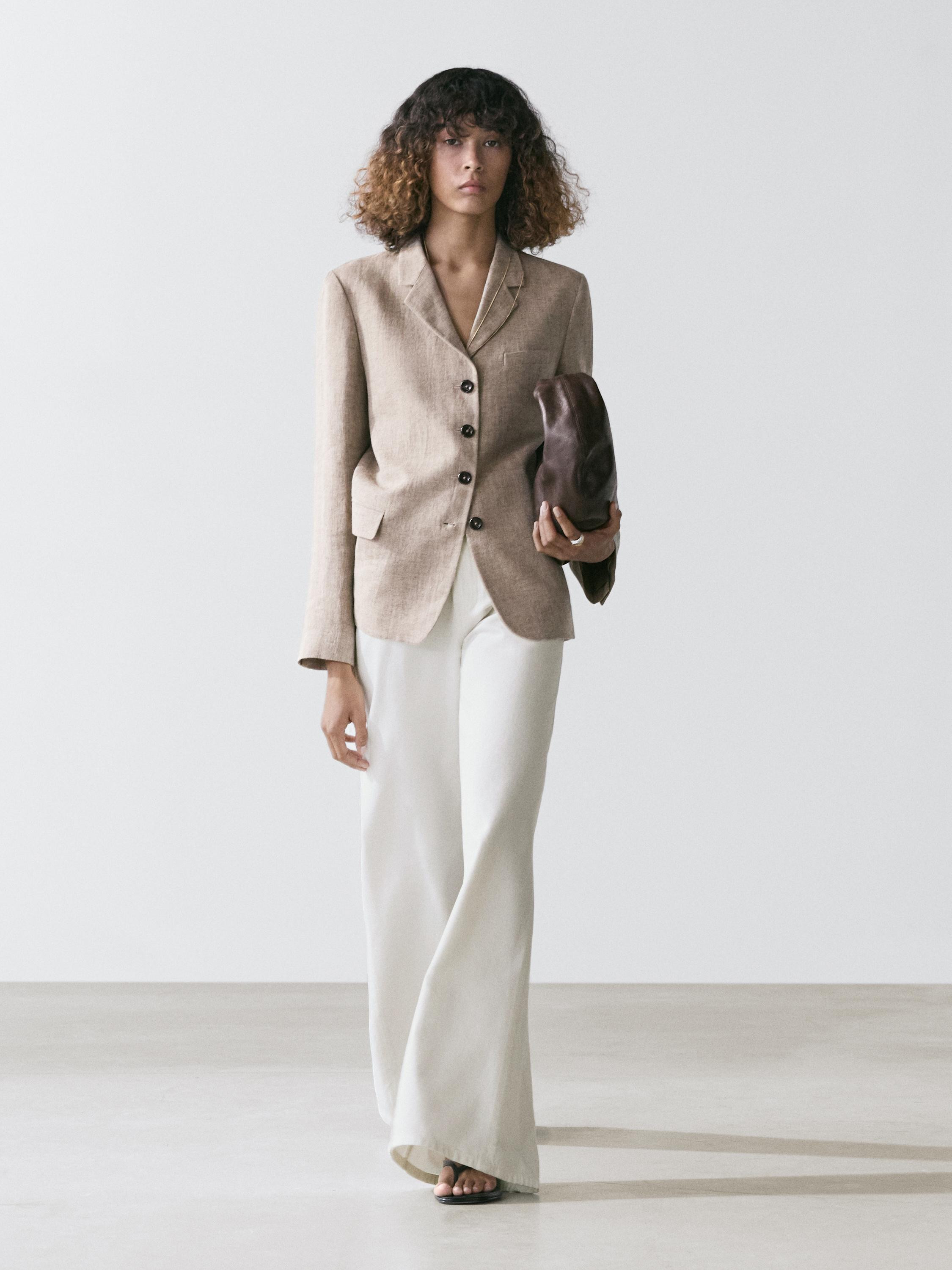 Linen melange blazer | Massimo Dutti UK