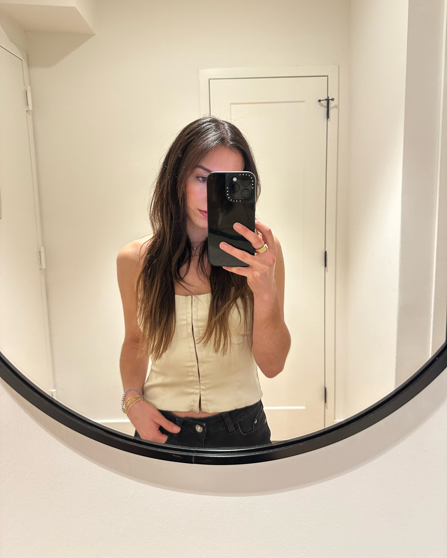 Perfect satin corset top for a night out! Corset top, black jeans