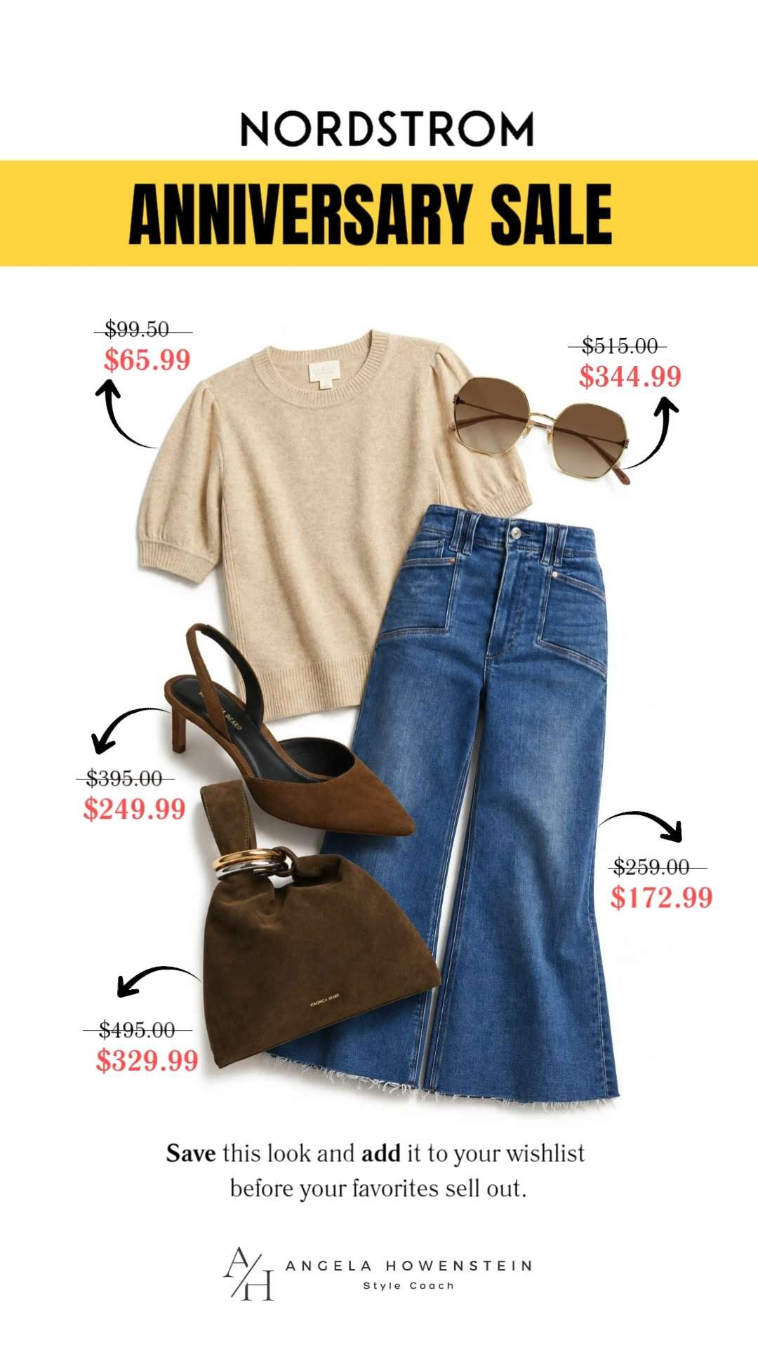 Add your favorites to your Nordstrom Wish List now so you're ready to shop the Anniversary Sale the moment it goes live on the 14th before your must-haves sell out!

This is the kind of outfit that never goes out of style. 🤎 A cozy knit, flattering wide-leg jeans, timeless pumps, a beautiful suede bag, and classic sunglasses—these are the investment pieces you'll wear for years.

👩‍💻 LTK PRO TIPS
❤️ Heart = Support my posts ;-)
🔖 Save = Get sale & restock alerts for the things you love!
📋 Lists = Keep favorites organized (List ideas: Anniversary Sale, Fall Wardrobe, Investment Pieces, Capsule Closet!)
📲 Share = Send lists and products to a friend (or your daughters like me).
💬 Comment = Ask me anything, and I'll answer. ;-) 

 #LTKootd #LTKOver40 #LTKSaleAlert