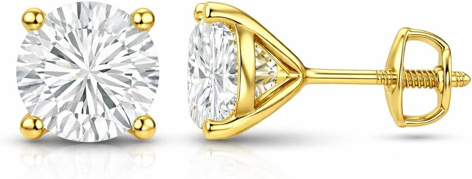 IGI Certified .50 to 5.00 Carat Round Brilliant Lab-Grown Diamond 4-Prong Stud Earrings in 14k Ye... | Amazon (US)