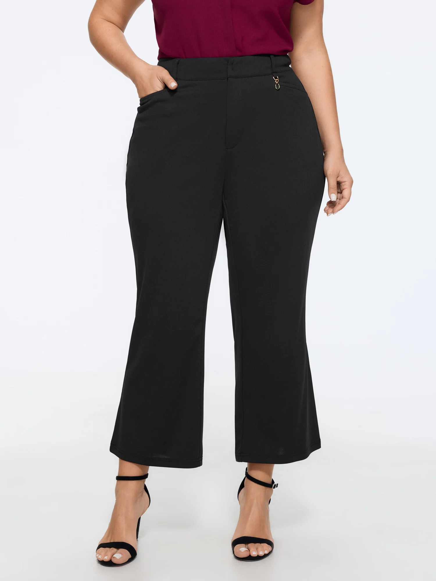 High Waist Pocket Flare Cropped Pants | Bloomchic