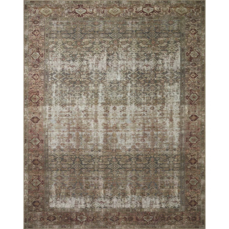 Georgie Machine Woven / Power Loomed Performance Moss/Salmon Rug | Wayfair Professional