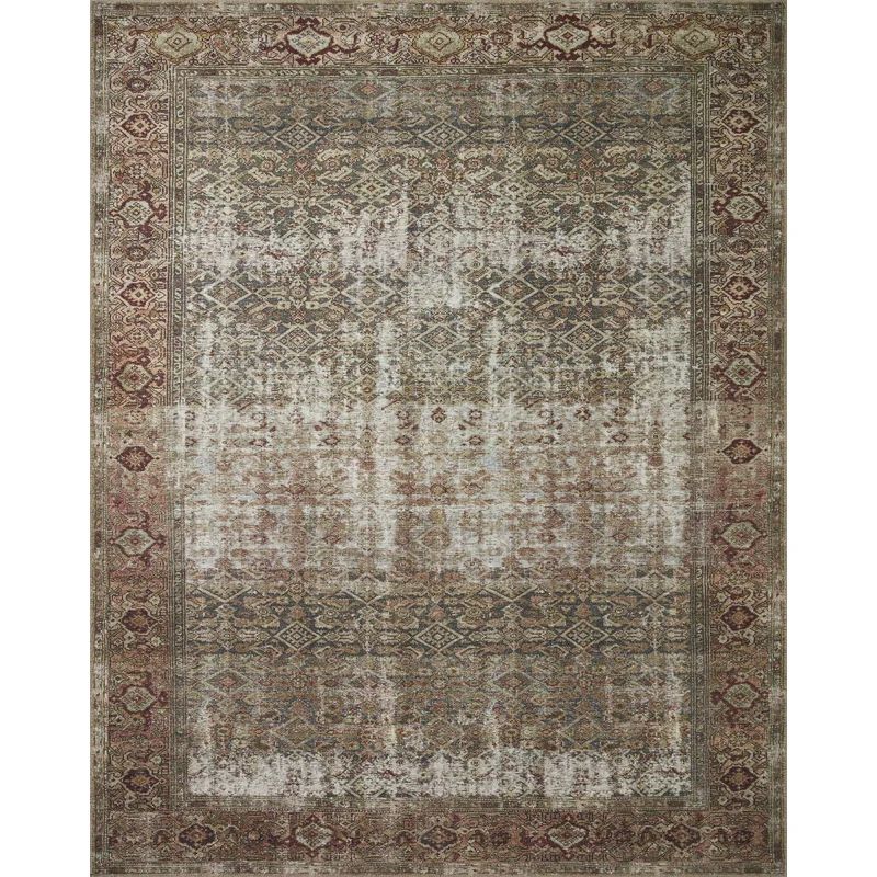 Georgie Machine Woven / Power Loomed Performance Moss/Salmon Rug | Wayfair North America