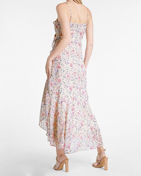 Floral Print Ruffle Faux Wrap Hi-Lo Maxi Dress | Express