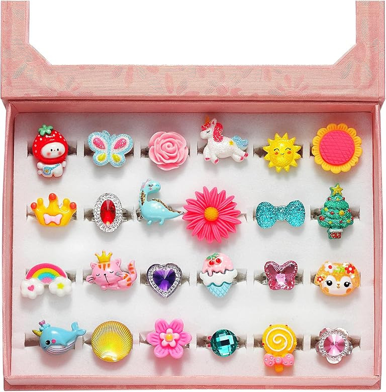 PinkSheep Little Girl Jewel Rings in Box, Adjustable, No Duplication, Girl Pretend Play and Dress... | Amazon (US)