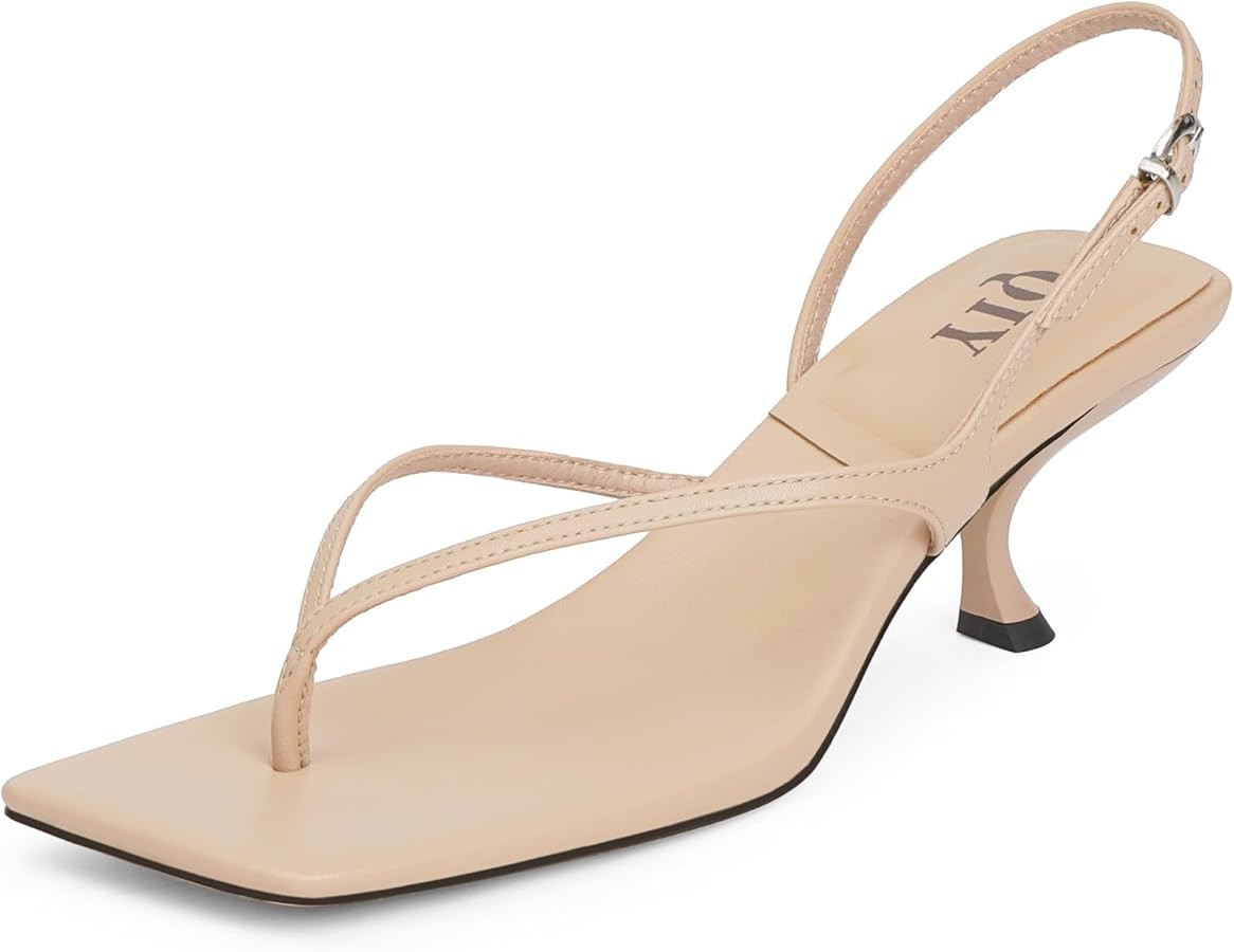 Women Sandals Kitten Heels for Women Flip Flops Square Open Toe Thong Heeled Sandals Comfort Part... | Amazon (US)