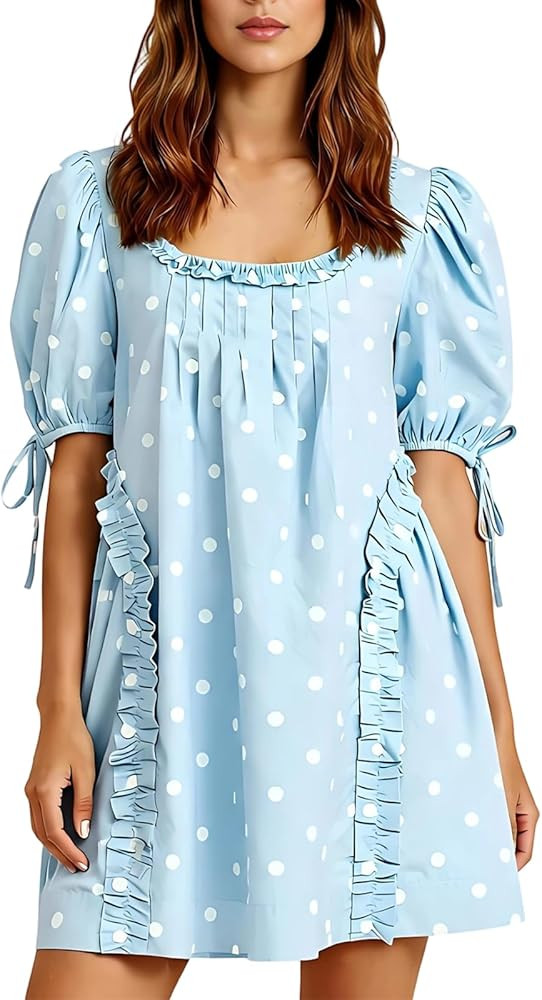 Feature: Long puff sleeves, classic print/solid color, sweetheart neck, high waist, ruffle hem. E... | Amazon (US)