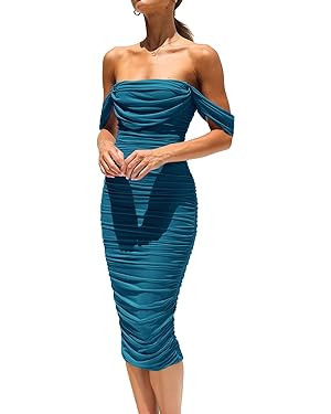 PRETTYGARDEN Women's Summer Off The Shoulder Ruched Bodycon Dresses Sleeveless Fitted Party Club ... | Amazon (US)