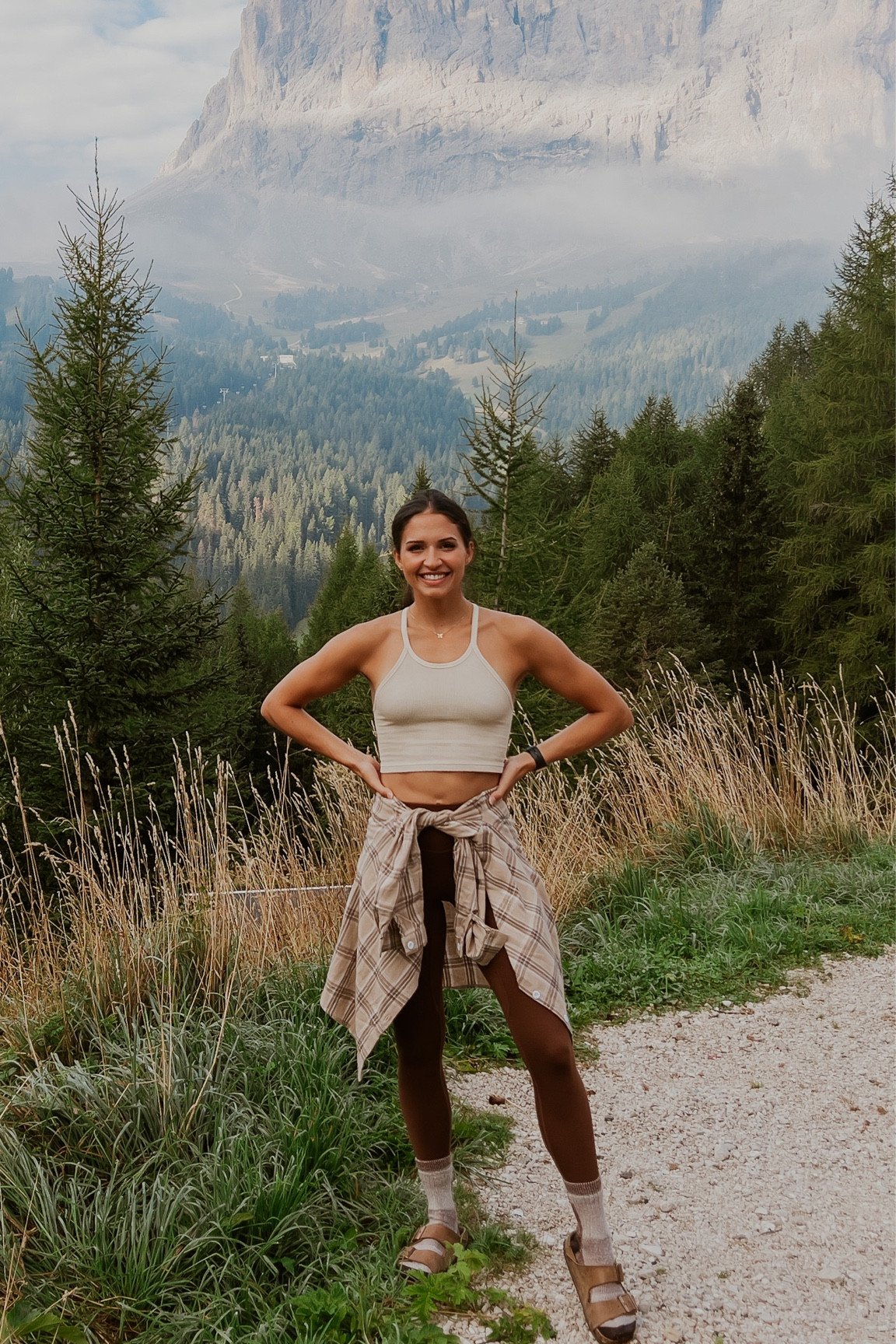 Leggings are actually Vitality, but I found a super close Gymshark pair that I own too in brown! Or my favorite align leggings would be great which they also have in brown. 
One of my favorite fall hiking outfits! My go to Free People movement tank, paired with a plaid shirt and socks and stocks! Haha the best 👏🏼 #fallhiking #fallfinds #plaidshirt #freepeople #fpmovement #birkenstocks #sandals #fall #hiking 

#LTKstyletip #LTKshoecrush #LTKSeasonal