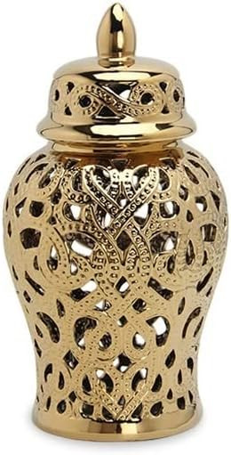 ARTLINE Vase Ginger Jar for Home Decor, Decorative Ceramic Temple Jar with Lid, Carved Lattice Go... | Amazon (US)