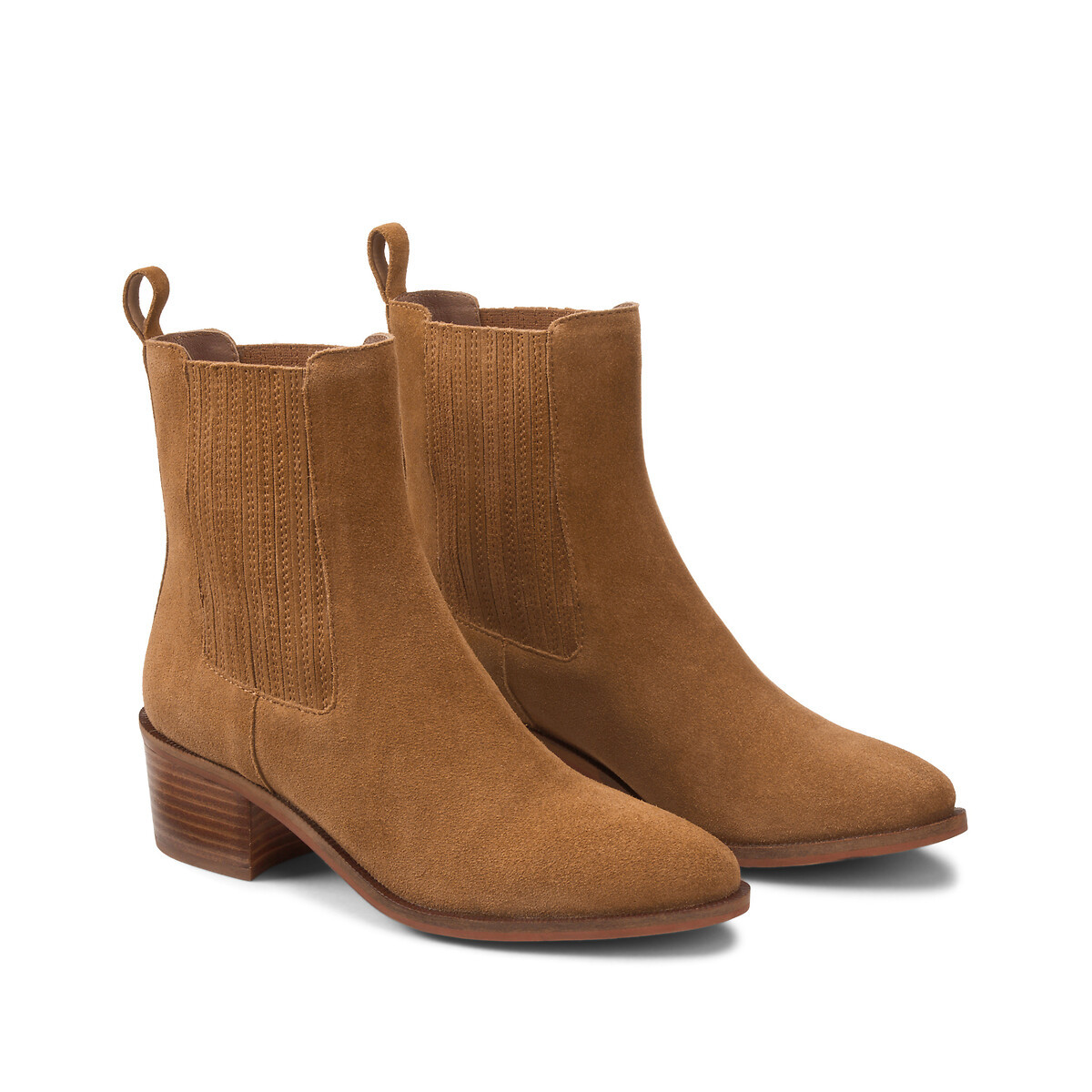 Suede Ankle Boots with Block Heel | La Redoute (UK)