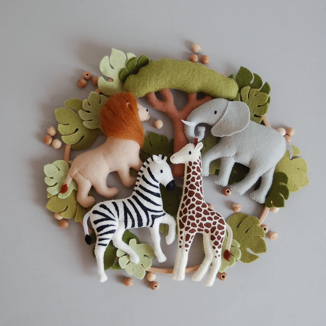 Baby mobile boy animals Africa nursery mobile felt Africa safari zebra, giraffe, lion and elephan... | Etsy (US)