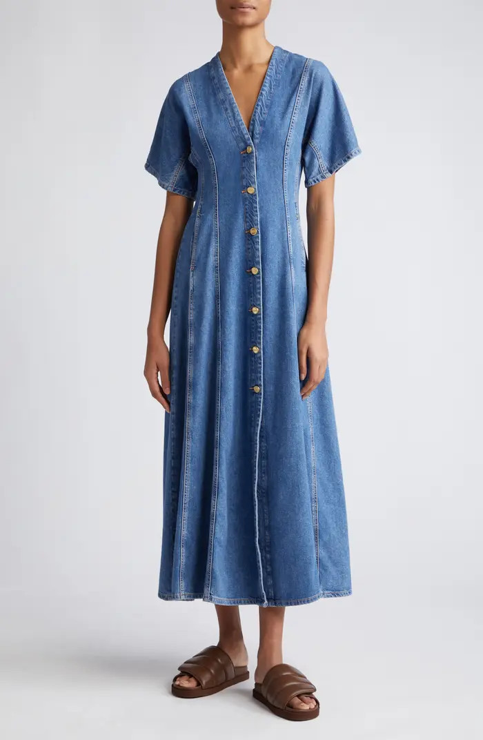Ganni Future Button Front Organic Cotton Blend Denim Maxi Dress | Nordstrom | Nordstrom
