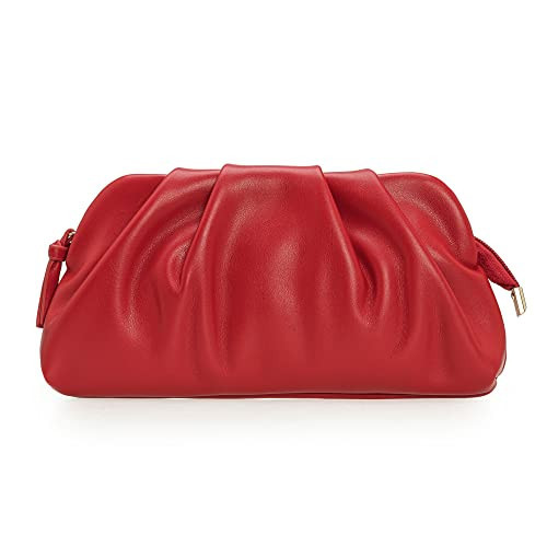 CHARMING TAILOR Chic Soft Vegan Leather Clutch Bag Dressy Pleated PU Evening Purse for Women (Red) | Amazon (US)