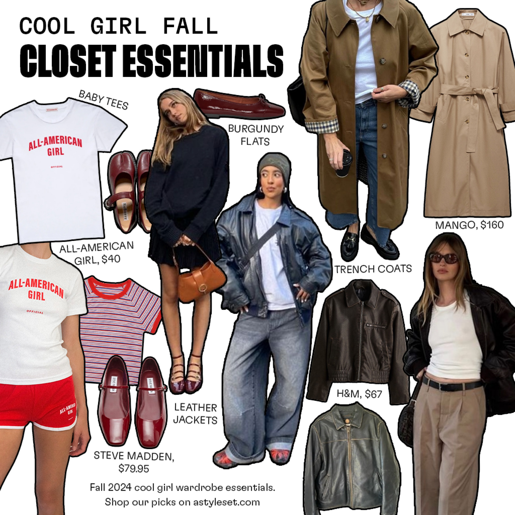 cool girl fall wardrobe essentials ❤️‍🔥 baby tees, burgundy flats, leather jackets, & trench coats are on our fall wishlist !! what’s on yours?

#fallfashion #outfitinspo #falloutfits 

#LTKSeasonal #LTKFallSale #LTKStyleTip