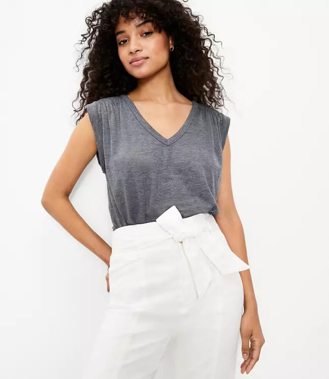 Smocked V-Neck Muscle Tee | LOFT