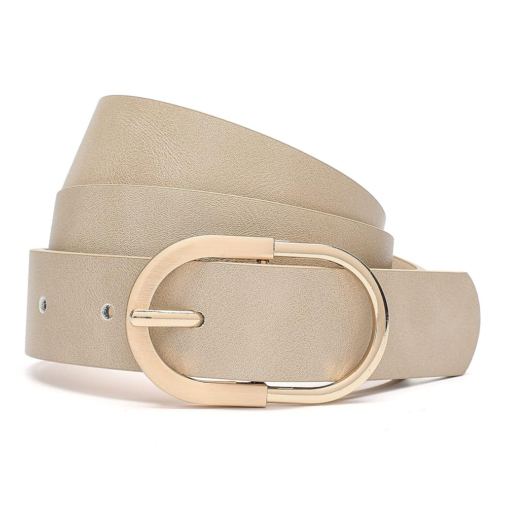 Womens Leather Waist Belts for Jeans Pants with Gold Buckle | Amazon (US)