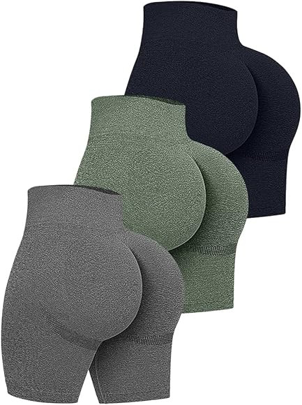 OQQ Women's 3 Piece High Waist Workout Shorts Butt Lifting Tummy Control Ruched Booty Smile Yoga ... | Amazon (US)