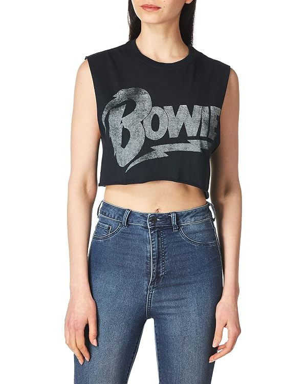 Goodie Two Sleeves David Bowie Distressed Logo Black Tank Shirt | Amazon (US)
