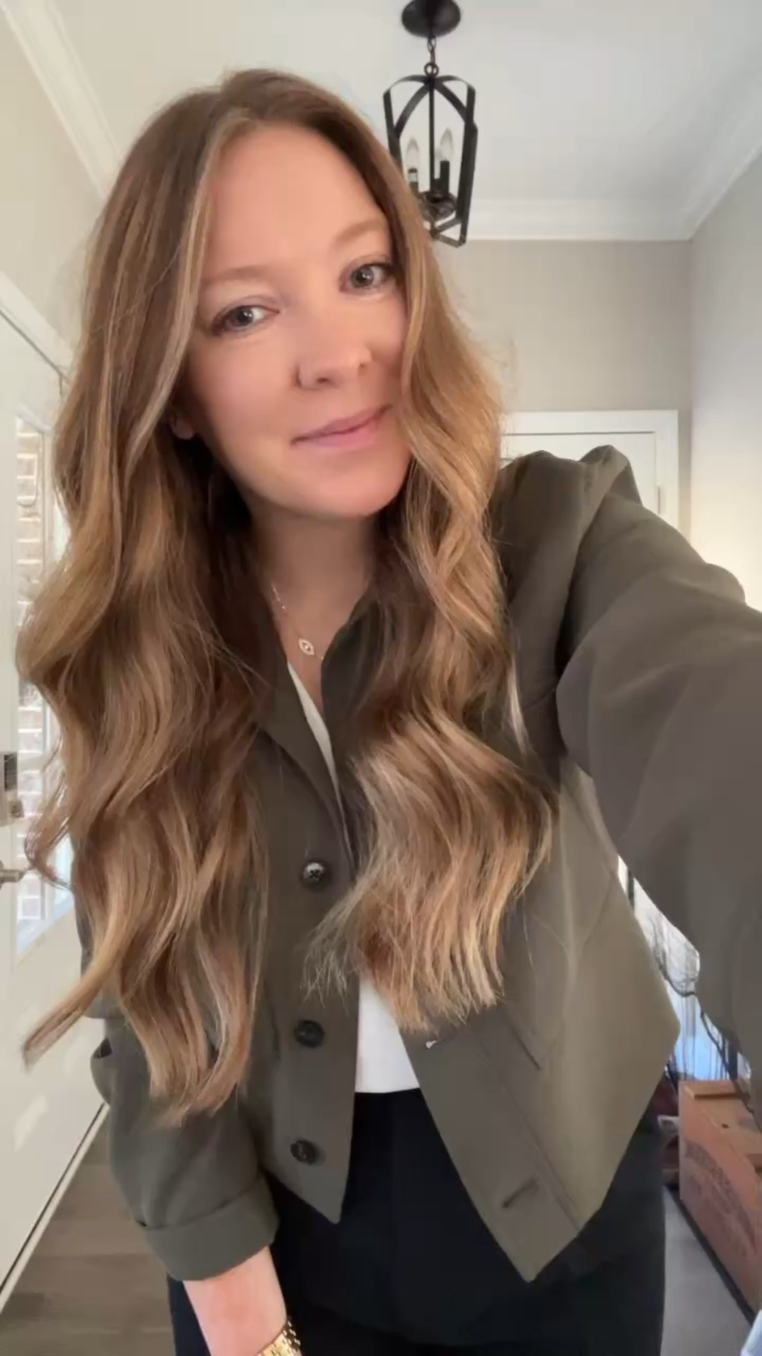 Cropped jacket / tts 
White sleeveless top / linked similar 
Black wide leg trousers / I sized up one 
Black sling back heels / tts
Skinny black belt 

#LTKStyleTip #LTKShoeCrush #LTKWorkwear