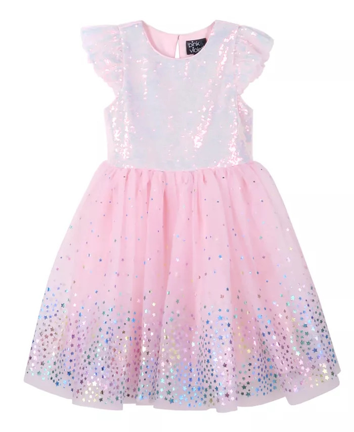 Little Girls Sequin Flutter Sleeve Mesh Dress | Macys (US)