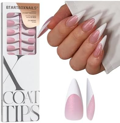 BTArtboxnails XCOATTIPS Stiletto Press On Nails - French Tip Press On Nails Pink Glitter Base, 96... | Amazon (US)