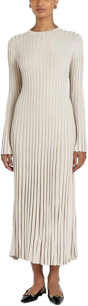 Women Casual Long Sleeve Crew Neck Knitted Maxi Sweater Dress Solid Ribbed Long Dress Elegant Fal... | Amazon (US)