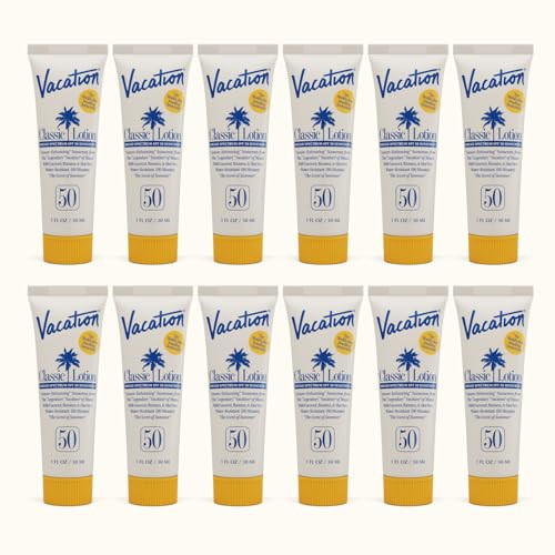 Vacation Mini Classic Lotion SPF 50, Water-Resistant, Mini Sunscreen Bulk Party Favor, Beach Must Haves, Traveling Essentials, Suntan Lotion Travel Size, 1 Fl. Oz. (Value Pack of 12) | Amazon (US)
