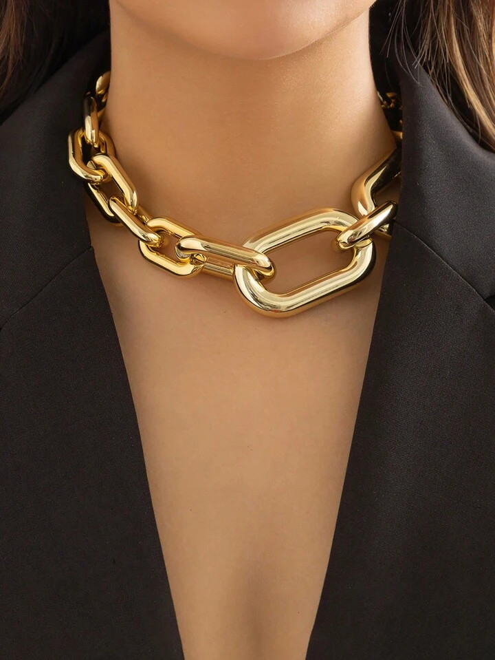 1pc Minimalist Fashion Punk Style Thick Chain Necklace, Exaggerated Geometric CCB Clasp Clavicle ... | SHEIN