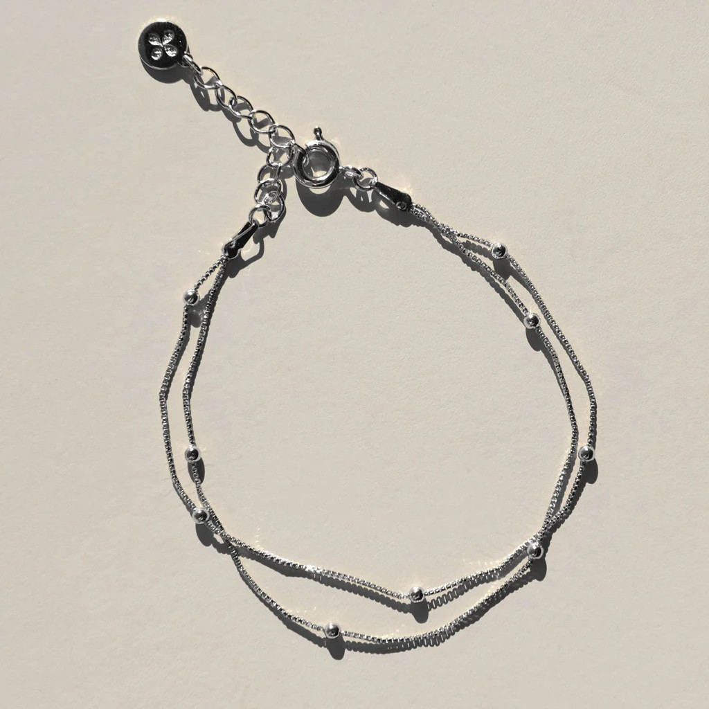 Silver Double Layer Saturn Chain Bracelet | Nickel and Suede