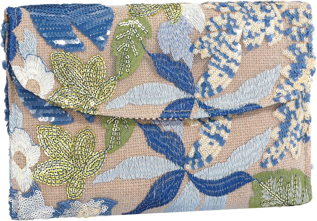 Floral Beaded Clutch Embroidery Sequin Beaded Purse Small Evening Clutch Purses for Women | Amazon (US)