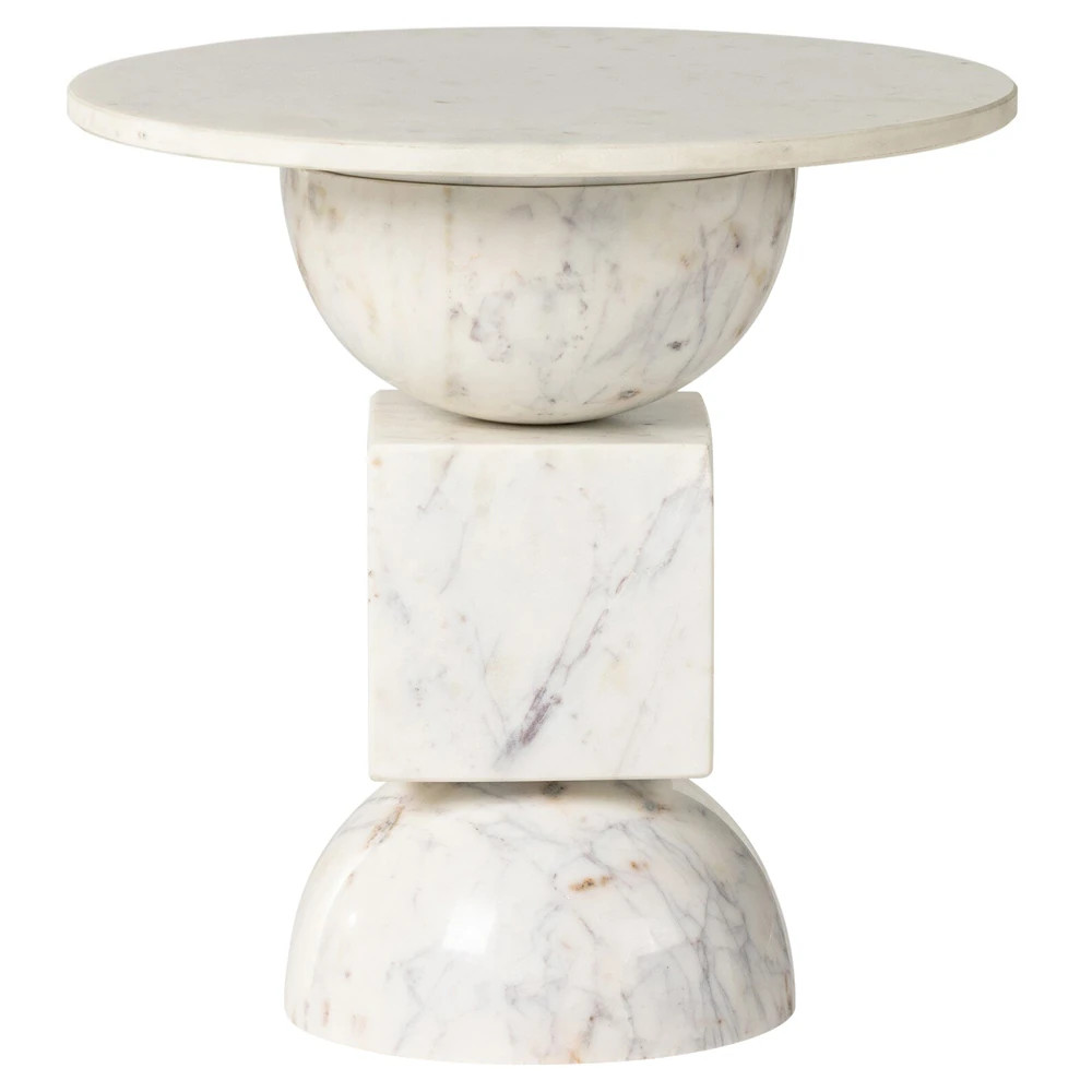 Neda Modern Classic White Marble Round End Table | Kathy Kuo Home