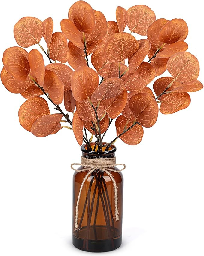 Der Rose 13.5" Fake Plants for Fall Bathroom Decor Autumn Artificial Eucalyptus Stems in Amber Gl... | Amazon (US)