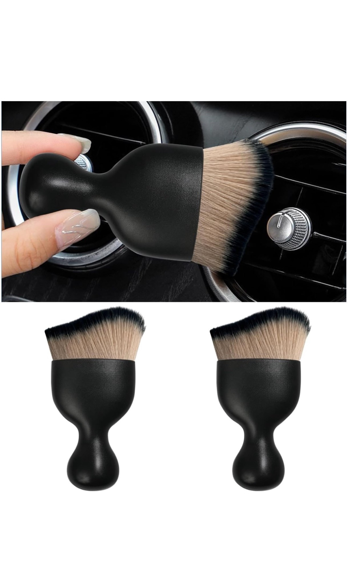 2PCS Car Interior Dust Brush, Soft Scratch Free Auto Detailing Brushes, Universal Vehicle Interior Cleaning Tool for Automotive Dashboard, Air Vents, Leather (Brown & Black)