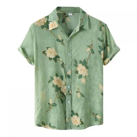 【Konfa】 Polo Shirts For Men Green Men s Summer Casual Hawaii Floral Print Shirt Short Sleeve Turn-Do | Walmart (US)