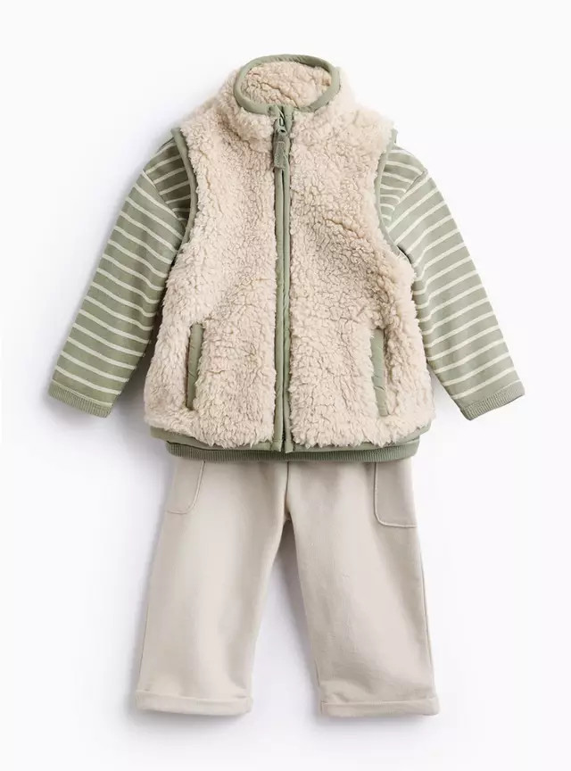Cream Borg Gilet 3-Piece Set 6-9 months | Tu Clothing