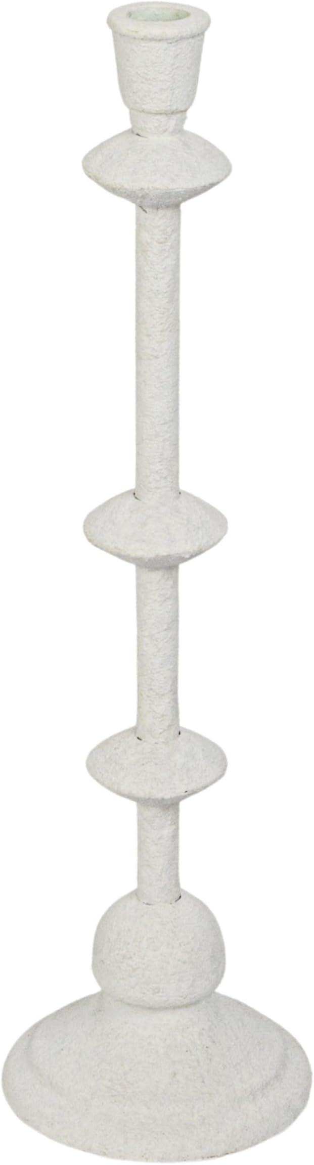 Creative Co-Op Tall Metal Taper Candle Holder in Sand Finish, Antique White | Amazon (US)