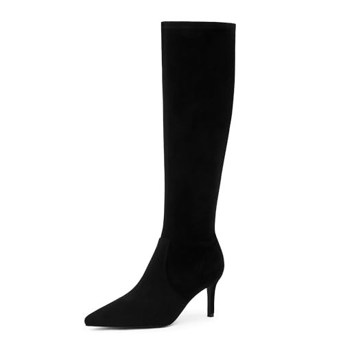 Modatope Tall Black Boots for Women Black Knee High Boots Pointed Toe Womens Fall Boots Stiletto Kitten Heeled Black Suede Boots Stretch High Boots Size 6.5 | Amazon (US)