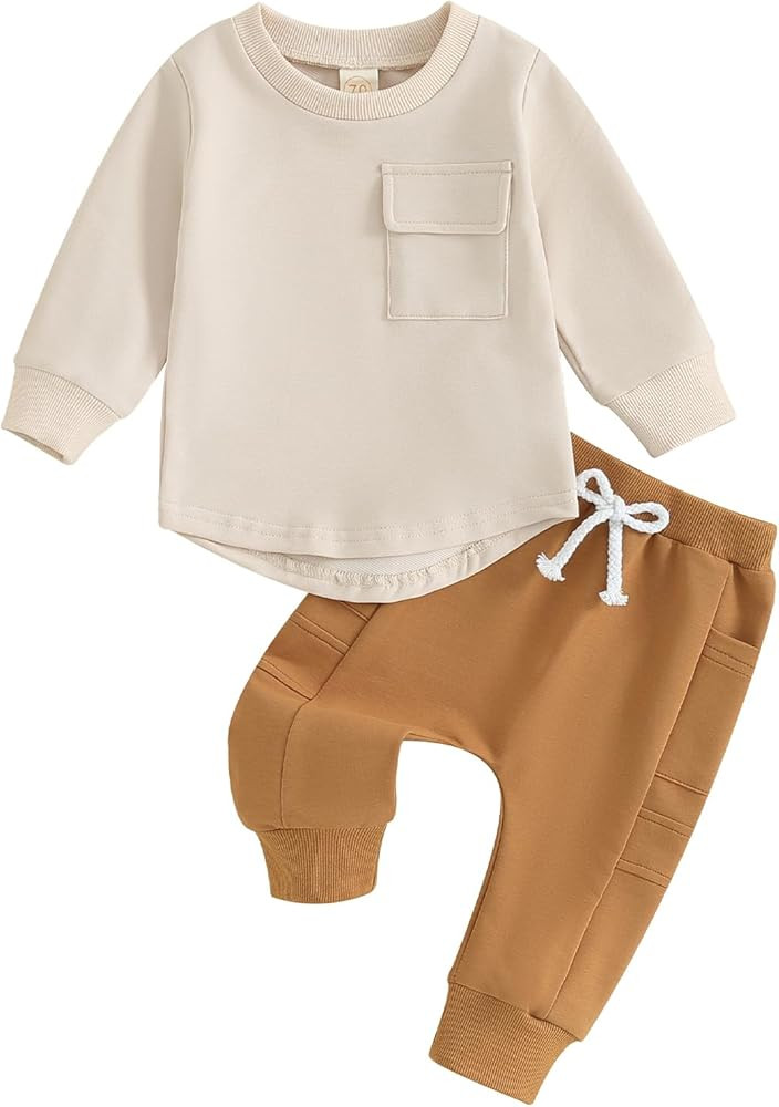 Kuriozud Baby Boy Fall Winter Clothes Long Sleeve Crewneck Pullover Sweatshirt Jogger Pants Set C... | Amazon (US)
